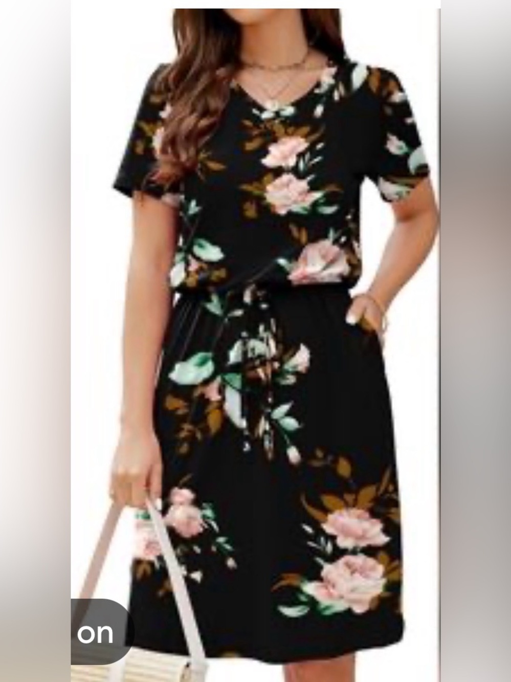 NWT Huskary Black Floral Tie-Waist Short Sleeve Dress Small
